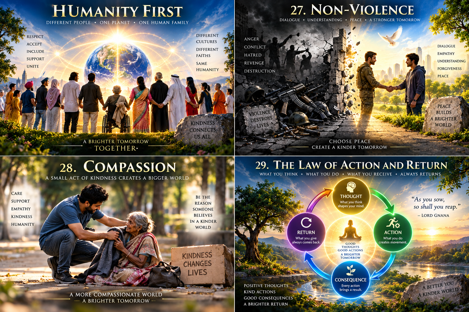 Humanity First, Non-Violence, Compassion